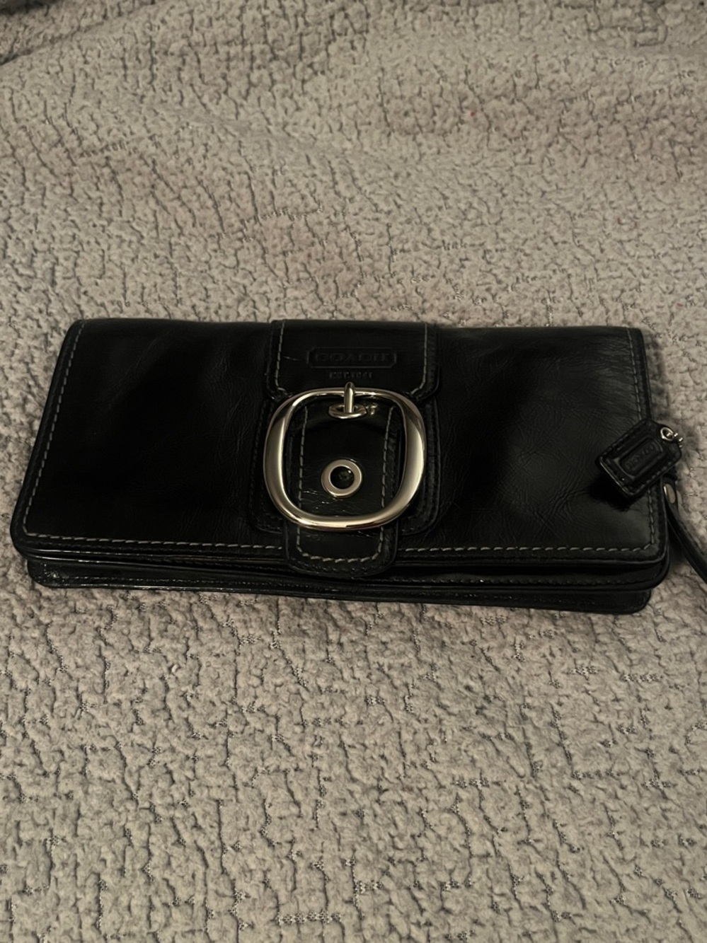 Coach Black Leather Wristlet with Buckle Detail